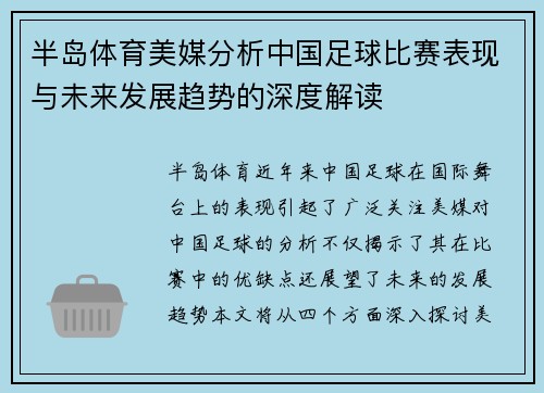 半岛体育美媒分析中国足球比赛表现与未来发展趋势的深度解读