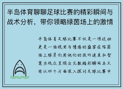 半岛体育聊聊足球比赛的精彩瞬间与战术分析，带你领略绿茵场上的激情与魅力